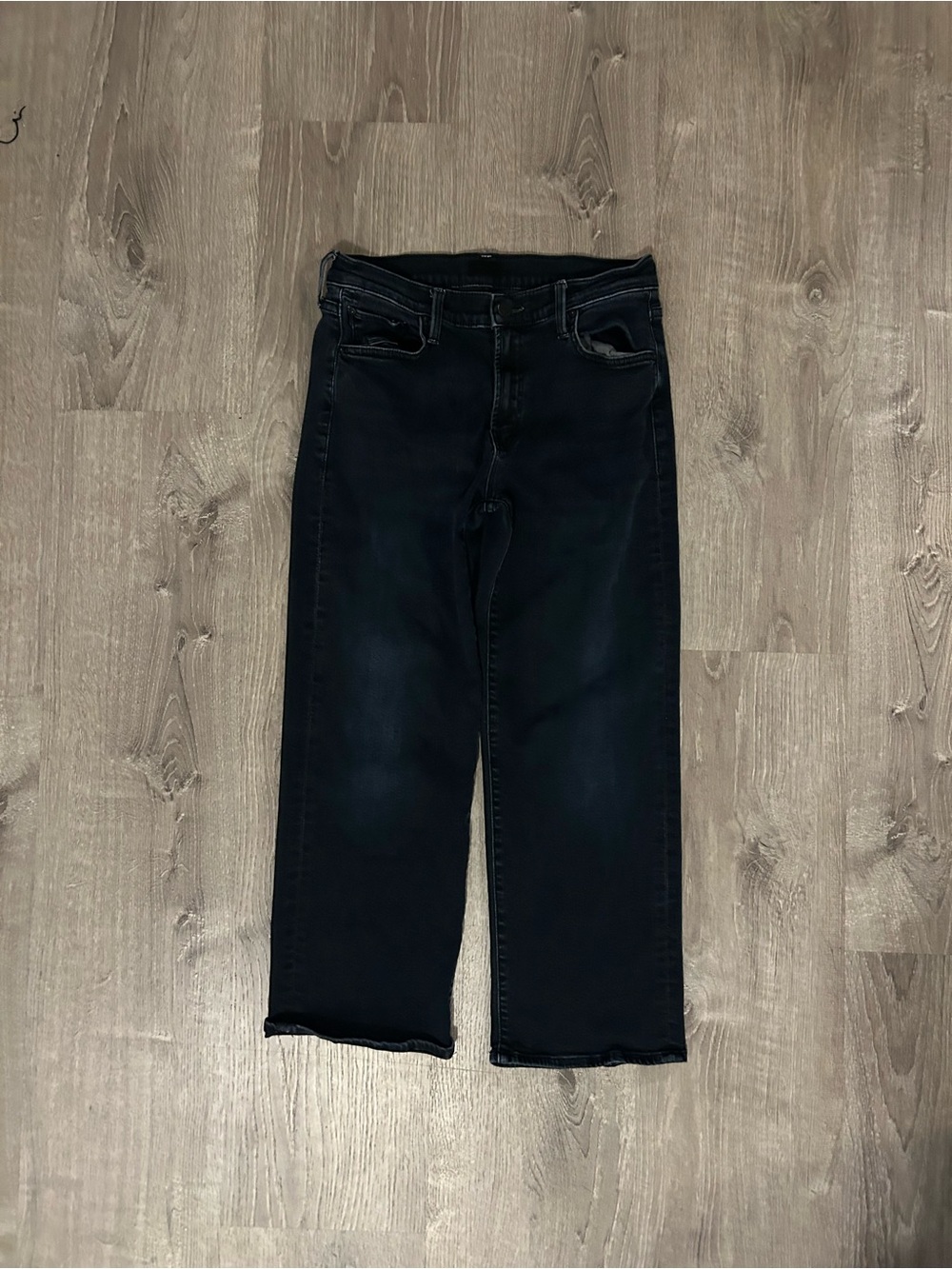 MOTHER Lil’ Mid Rise Rambler Zip Ankle Black Straight Wide-Leg Jeans